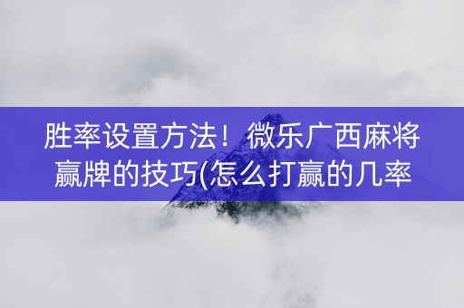 胜率设置方法！微乐广西麻将赢牌的技巧(怎么打赢的几率大)