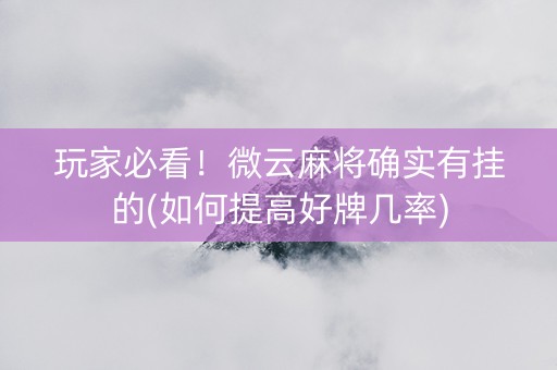 玩家必看！微云麻将确实有挂的(如何提高好牌几率)