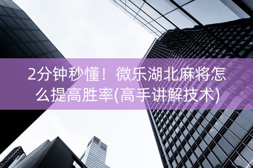 2分钟秒懂！微乐湖北麻将怎么提高胜率(高手讲解技术)