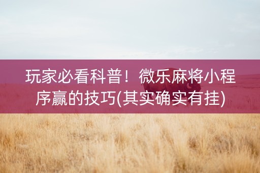 玩家必看科普！微乐麻将小程序赢的技巧(其实确实有挂)
