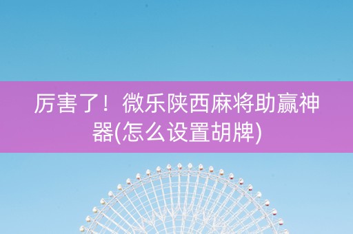 厉害了！微乐陕西麻将助赢神器(怎么设置胡牌)