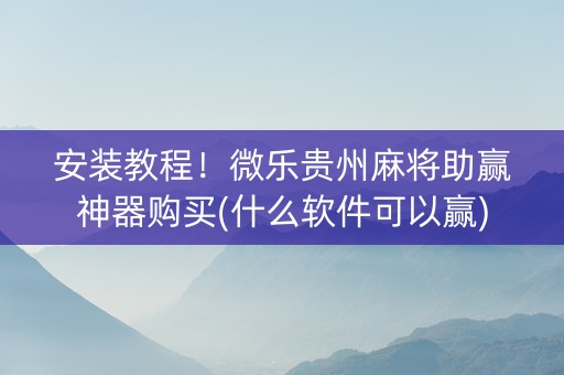 安装教程！微乐贵州麻将助赢神器购买(什么软件可以赢)