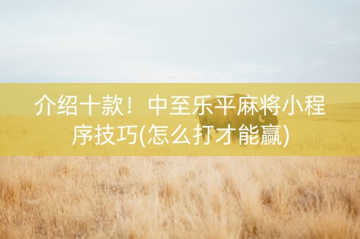 介绍十款！中至乐平麻将小程序技巧(怎么打才能赢)