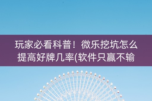 玩家必看科普！微乐挖坑怎么提高好牌几率(软件只赢不输)