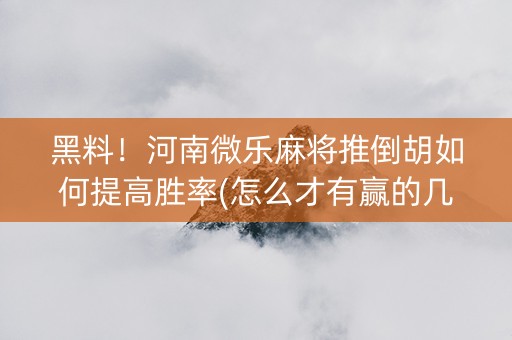 黑料！河南微乐麻将推倒胡如何提高胜率(怎么才有赢的几率)