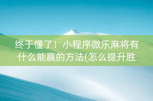 终于懂了！小程序微乐麻将有什么能赢的方法(怎么提升胜率)