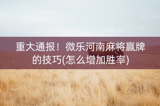 重大通报！微乐河南麻将赢牌的技巧(怎么增加胜率)