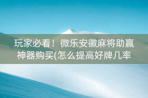 玩家必看！微乐安徽麻将助赢神器购买(怎么提高好牌几率)