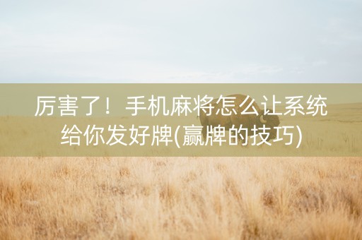 厉害了！手机麻将怎么让系统给你发好牌(赢牌的技巧)