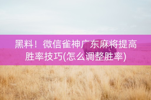 黑料！微信雀神广东麻将提高胜率技巧(怎么调整胜率)