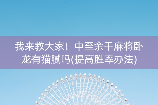 我来教大家！中至余干麻将卧龙有猫腻吗(提高胜率办法)