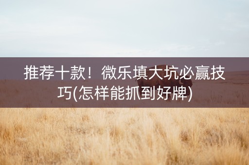 推荐十款！微乐填大坑必赢技巧(怎样能抓到好牌)