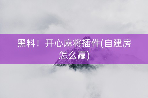 黑料！开心麻将插件(自建房怎么赢)