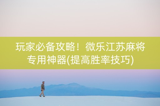 玩家必备攻略！微乐江苏麻将专用神器(提高胜率技巧)