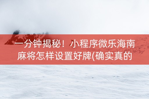 一分钟揭秘！小程序微乐海南麻将怎样设置好牌(确实真的有挂)