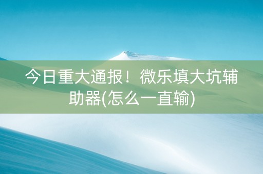 今日重大通报！微乐填大坑辅助器(怎么一直输)