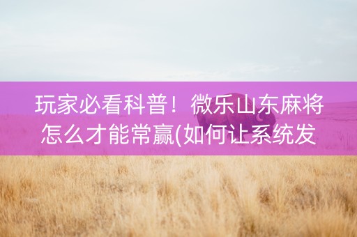 玩家必看科普！微乐山东麻将怎么才能常赢(如何让系统发好牌)