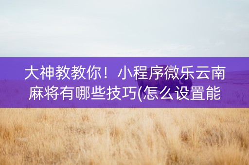 大神教教你！小程序微乐云南麻将有哪些技巧(怎么设置能有好牌)