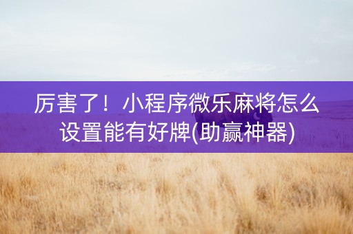 厉害了！小程序微乐麻将怎么设置能有好牌(助赢神器)
