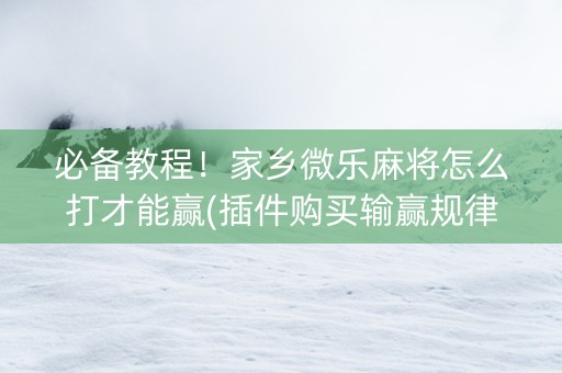 必备教程！家乡微乐麻将怎么打才能赢(插件购买输赢规律)