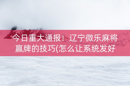 今日重大通报！辽宁微乐麻将赢牌的技巧(怎么让系统发好牌)