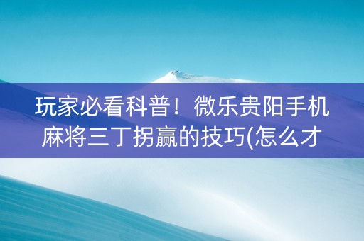 玩家必看科普！微乐贵阳手机麻将三丁拐赢的技巧(怎么才能赢得多)