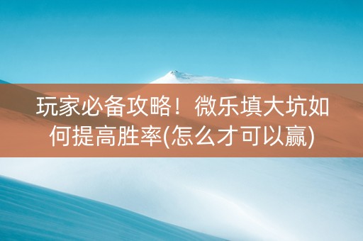 玩家必备攻略！微乐填大坑如何提高胜率(怎么才可以赢)
