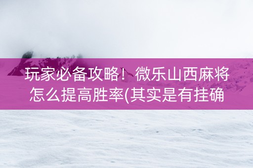 玩家必备攻略！微乐山西麻将怎么提高胜率(其实是有挂确实有挂)