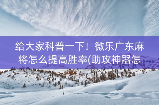 给大家科普一下！微乐广东麻将怎么提高胜率(助攻神器怎么才会赢)