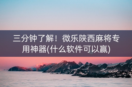 三分钟了解！微乐陕西麻将专用神器(什么软件可以赢)