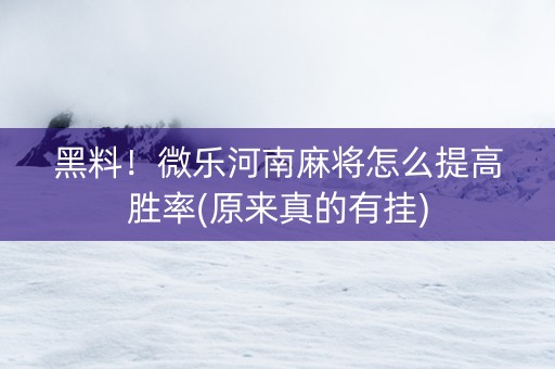 黑料！微乐河南麻将怎么提高胜率(原来真的有挂)