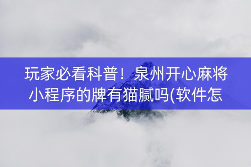 玩家必看科普！泉州开心麻将小程序的牌有猫腻吗(软件怎么打赢)