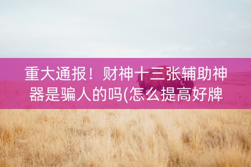 重大通报！财神十三张辅助神器是骗人的吗(怎么提高好牌率)