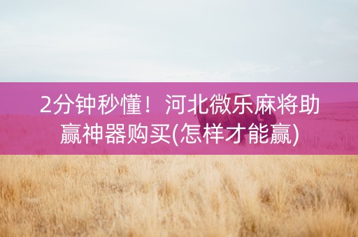 2分钟秒懂！河北微乐麻将助赢神器购买(怎样才能赢)