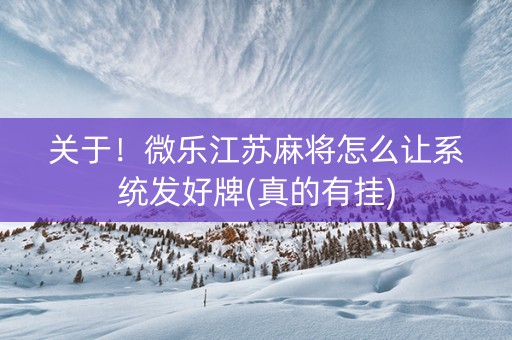 关于！微乐江苏麻将怎么让系统发好牌(真的有挂)