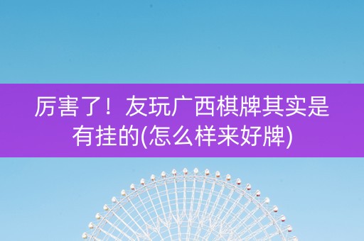 厉害了！友玩广西棋牌其实是有挂的(怎么样来好牌)