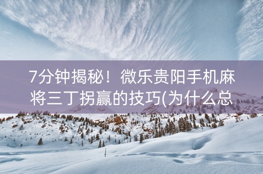 7分钟揭秘！微乐贵阳手机麻将三丁拐赢的技巧(为什么总是输)