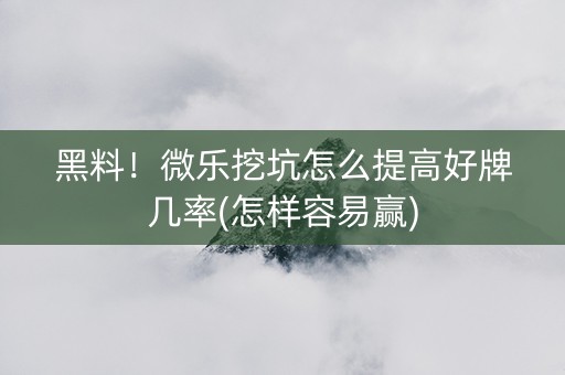 黑料！微乐挖坑怎么提高好牌几率(怎样容易赢)