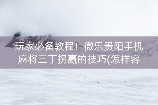 玩家必备教程！微乐贵阳手机麻将三丁拐赢的技巧(怎样容易赢)