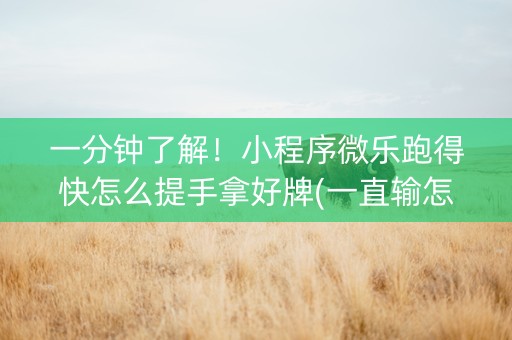 一分钟了解！小程序微乐跑得快怎么提手拿好牌(一直输怎么办)