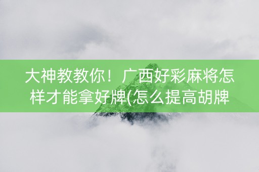 大神教教你！广西好彩麻将怎样才能拿好牌(怎么提高胡牌率)