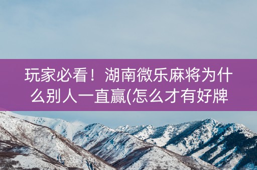 玩家必看！湖南微乐麻将为什么别人一直赢(怎么才有好牌)
