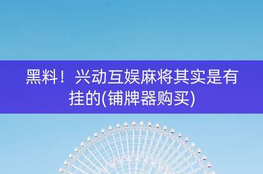 黑料！兴动互娱麻将其实是有挂的(铺牌器购买)