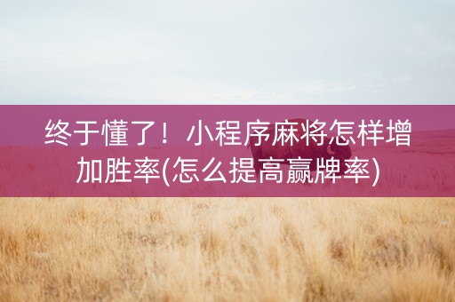 终于懂了！小程序麻将怎样增加胜率(怎么提高赢牌率)