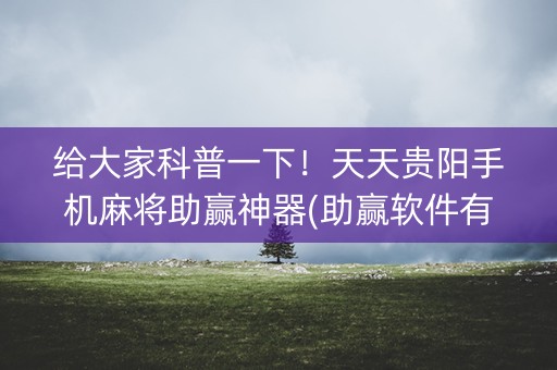 给大家科普一下！天天贵阳手机麻将助赢神器(助赢软件有规律吗)