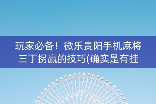 玩家必备！微乐贵阳手机麻将三丁拐赢的技巧(确实是有挂)
