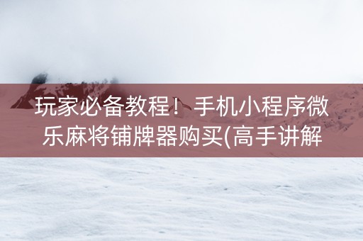 玩家必备教程！手机小程序微乐麻将铺牌器购买(高手讲解技术)