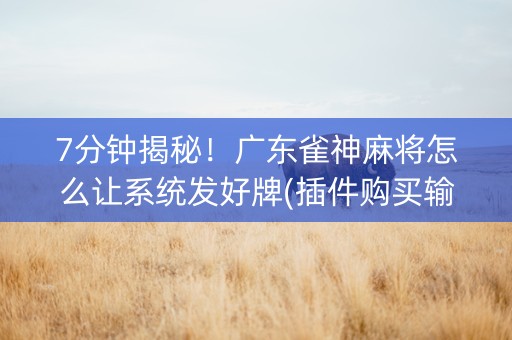 7分钟揭秘！广东雀神麻将怎么让系统发好牌(插件购买输赢规律)
