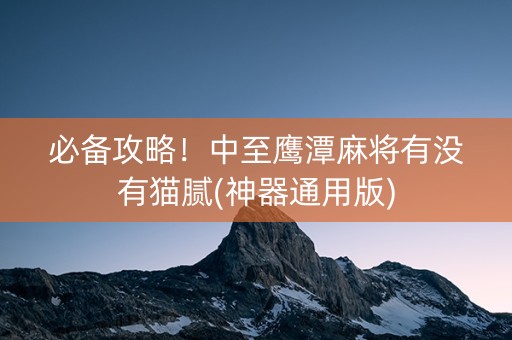 必备攻略！中至鹰潭麻将有没有猫腻(神器通用版)