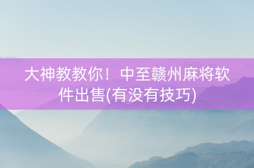 大神教教你！中至赣州麻将软件出售(有没有技巧)